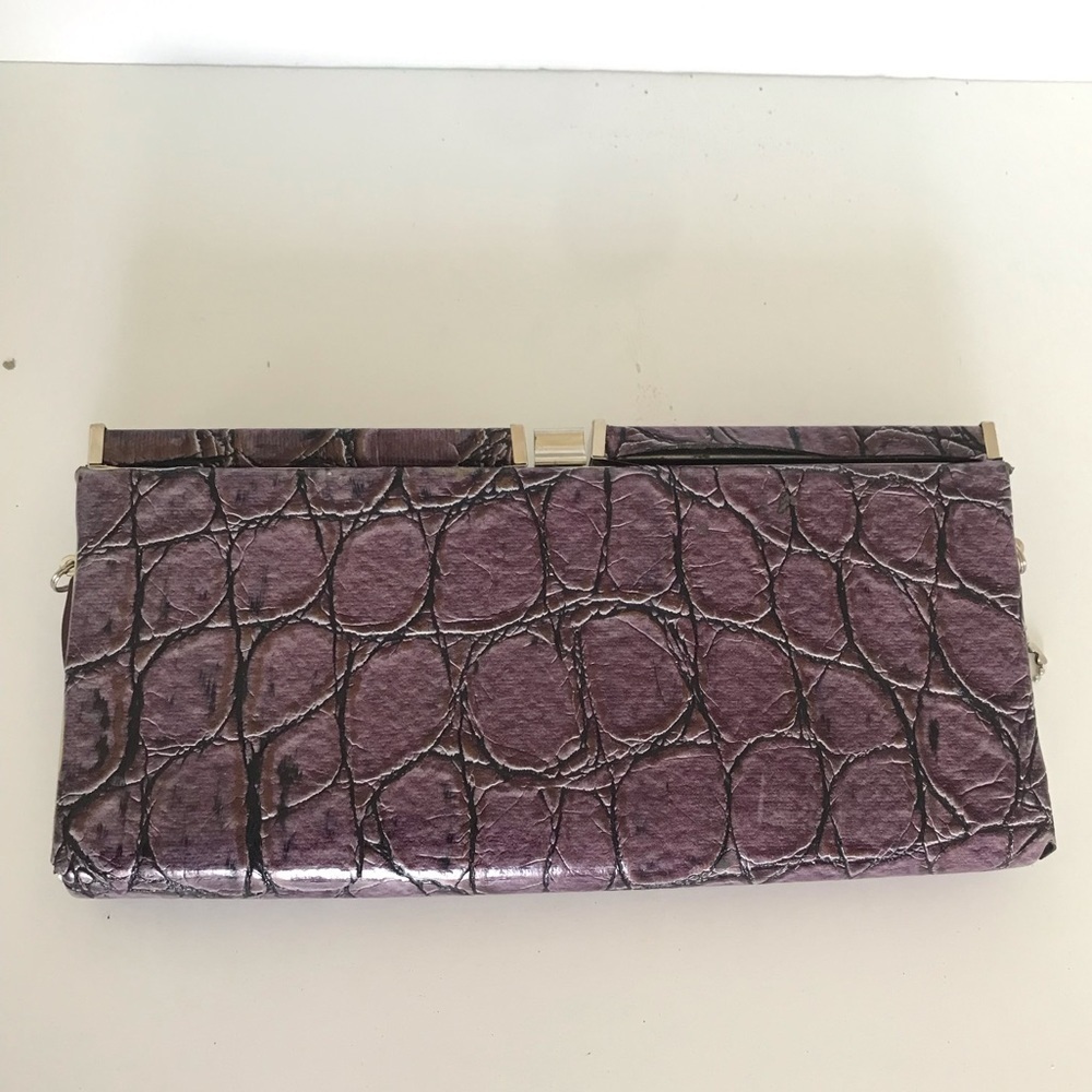 Purple Reptile Embossed Clutch Bag with Silver Shoulder Chain 🔴